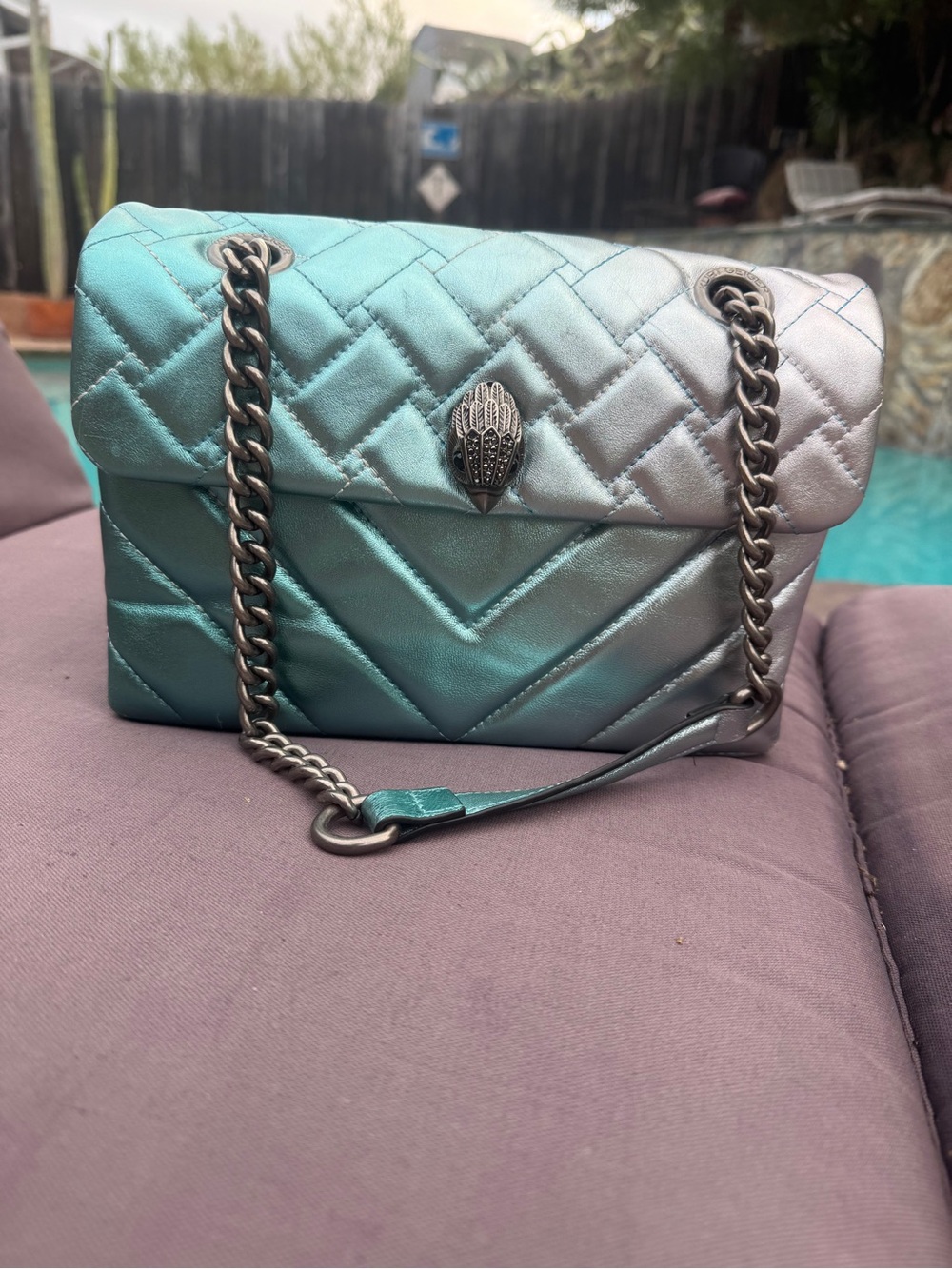 Kurt Geiger London Medium Kensington Metallic Ombré Blue Silver Leather Bag GUC
